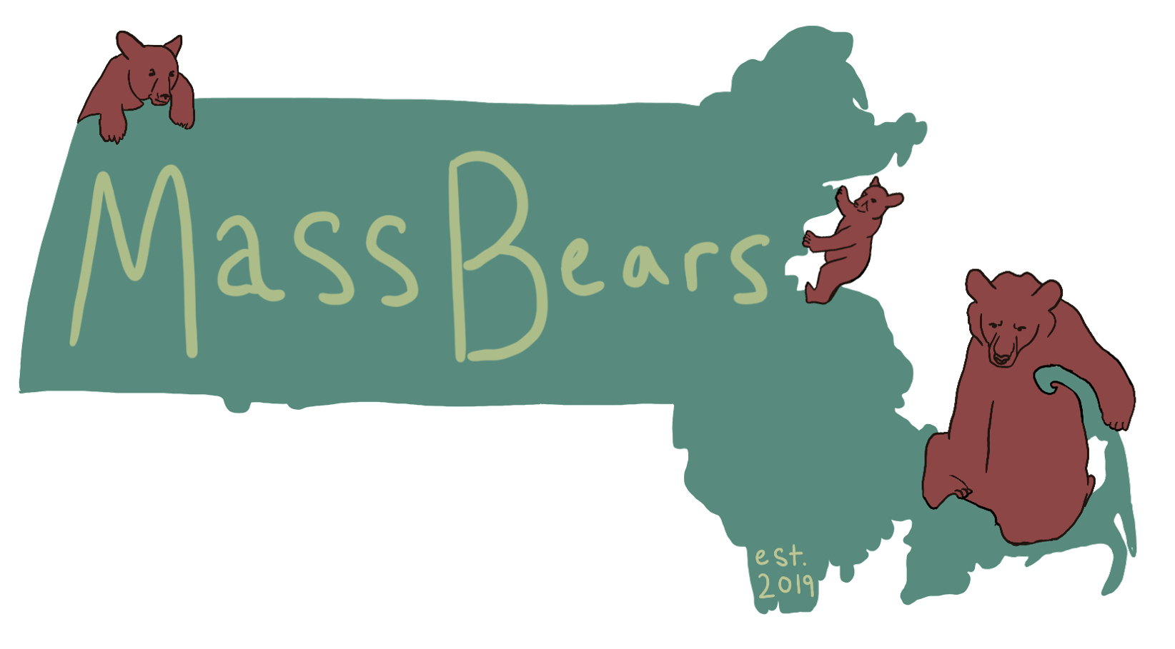Mass Bears logo showing three bears climbing around on the state of Massachusetts